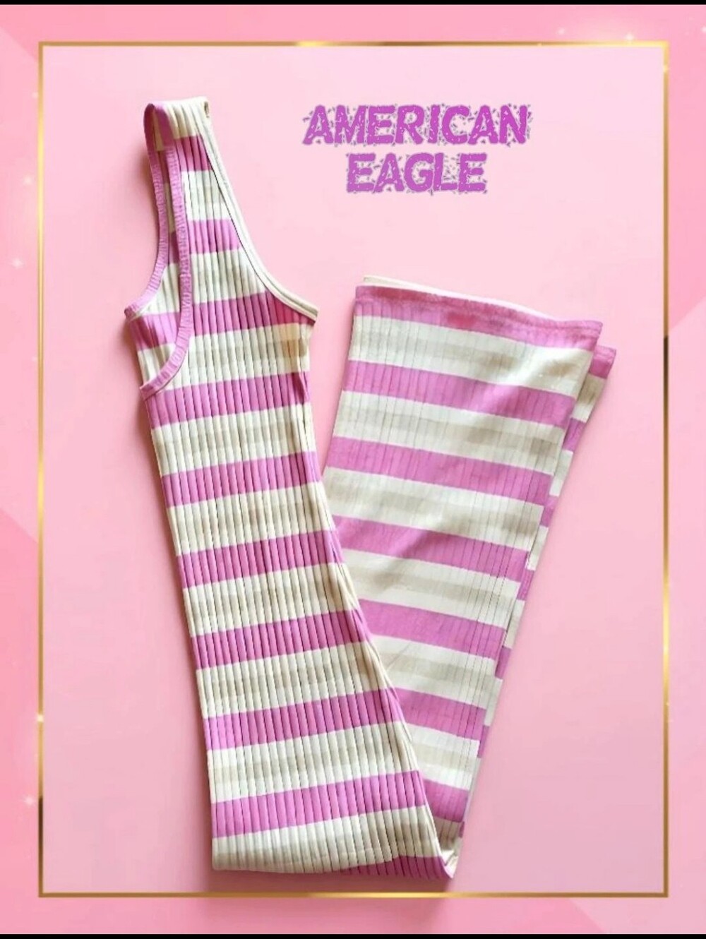 American Eagle Outfitters Pink & White Ribbed Striped Maxi Tank Dress Low Scoop